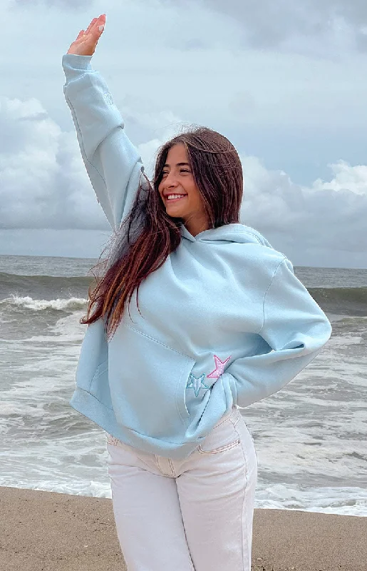 Beginning Light Blue Star Hoodie Hoodie with Half-Zip Sporty Casual