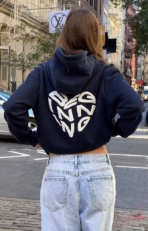 Beginning Navy Lovey Bubble Hoodie Hoodie with Full-Zip Functional Layering