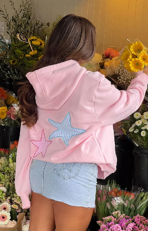 Beginning Pink Star Hoodie Hoodie with Snap Buttons Easy Quick