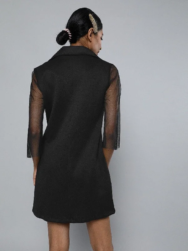 Women's Black Front Button Blazer Mini Dress - SASSAFRAS Women's Classic Blazer