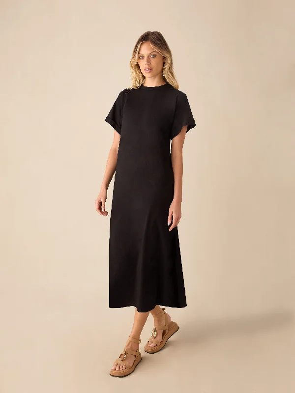 Black Jersey T-Shirt Midi Dress Casual Formal Business