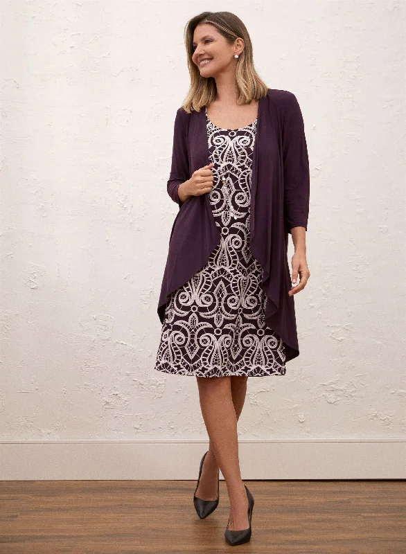 Brocade Print Dress & Jacket Set Quilted Jacket Puffer Jacket Insulated Jacket