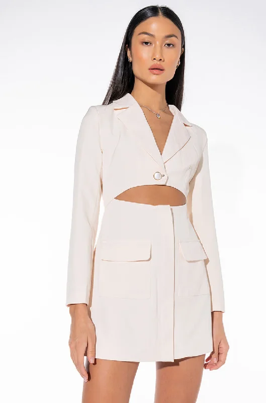 CAN'T BE WITHOUT ME MINI BLAZER DRESS WITH CUT OUT WHITE Spring Women's Coat