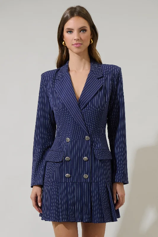 Celaya Striped Pleated Blazer Mini Dress High-End Women's Suit