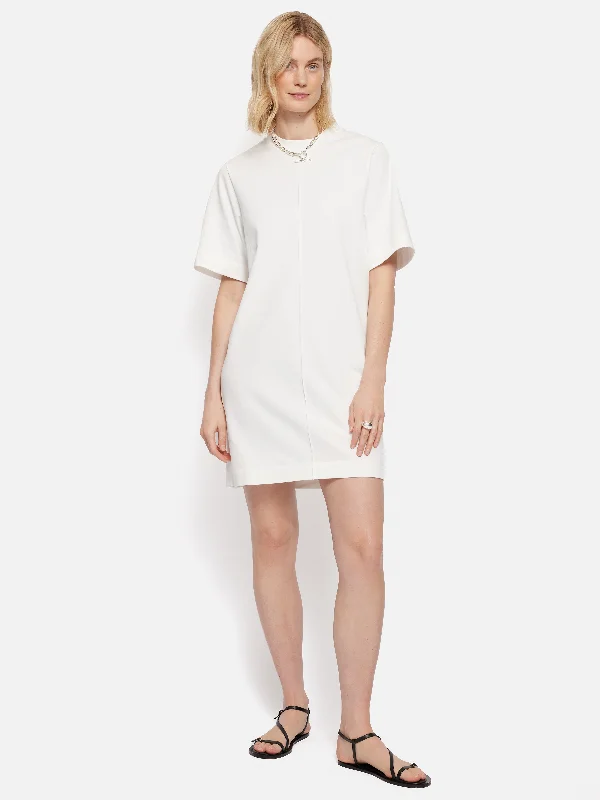 Cotton Riley T-Shirt Dress | White Houndstooth Herringbone Solid