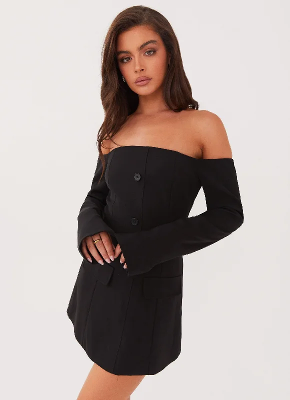 Dominique Blazer Mini Dress - Black Slimming Women's Blazer