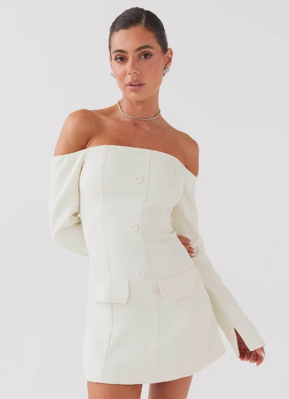 Dominique Blazer Mini Dress - Ivory Plus Size Women's Coat