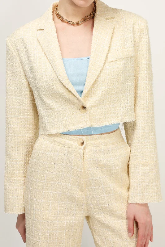 Ella Tweed Cropped Jacket Ribbed Jacket Pleated Jacket Ruffled Jacket