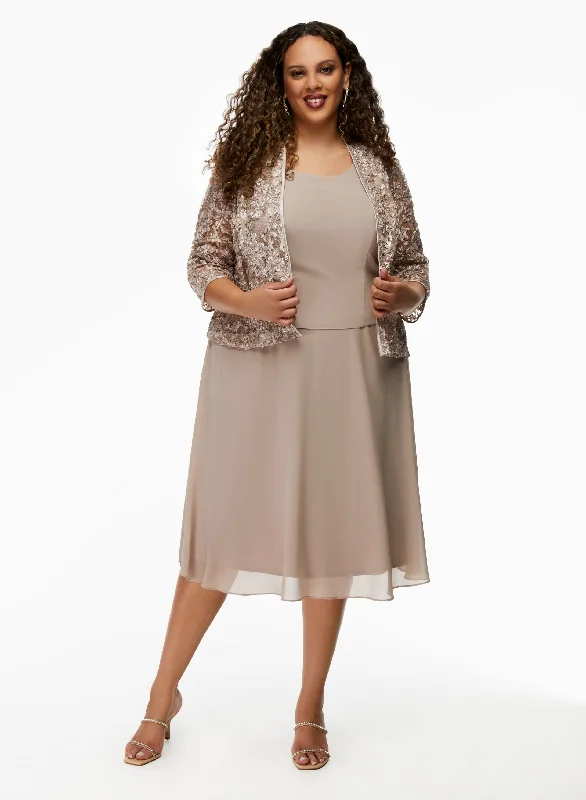 Embroidered Jacket & Dress Set Zippered Jacket Buttoned Jacket Snapped Jacket