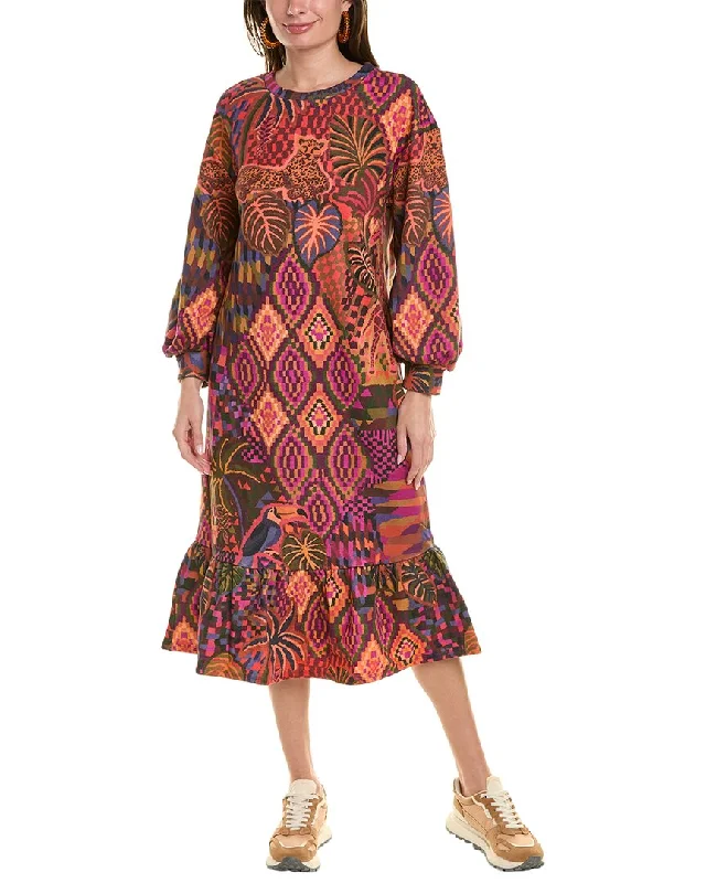 FARM Rio Jungle Animals Tapestry Sweatshirt Midi Dress Hoodie with Exposed Zipper Edgy Industrial
