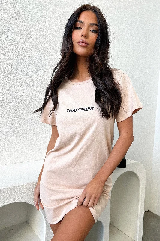 Femme T-shirt Dress - Beige Fleece Nylon Spandex