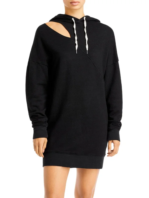 Frances Womens Cut-Out Hooded Sweatshirt Dress Hoodie with Set-In Sleeves Structured Classic