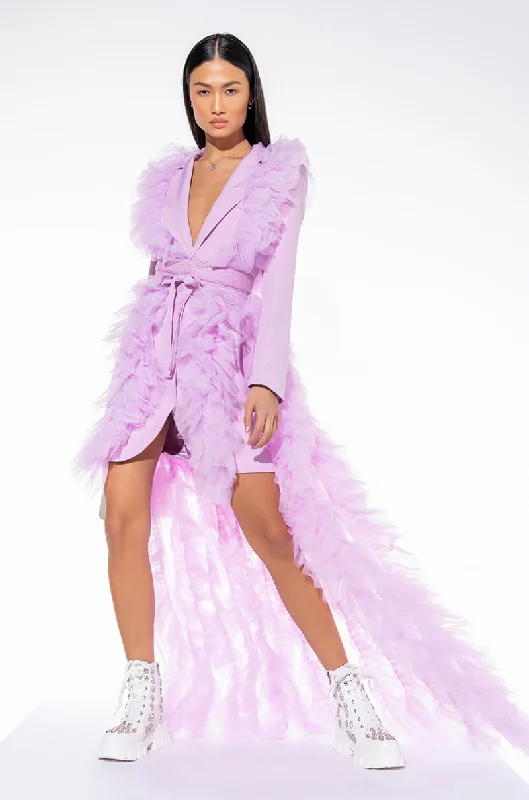 HIGH FASHION BLAZER DRESS WITH MAXI TULLE SKIRT LIGHT PURPLE Women's Trendy Blazer