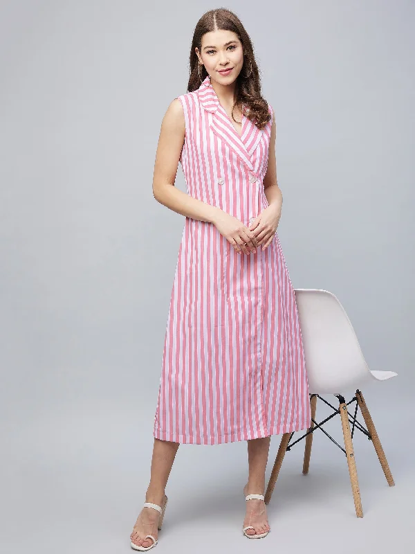 Women's Pink Striped Blazer Midi Dress - Stylestone Women's Boutique Suit