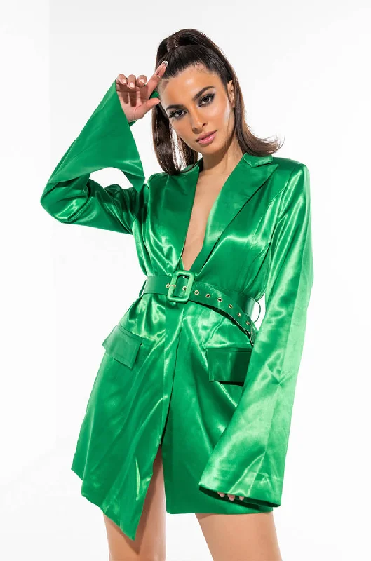 IT'S THE FIT FOR ME SATIN BLAZER DRESS GREEN Women's Trendy Jacket