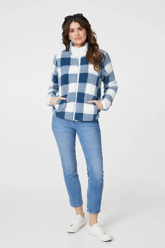Checked Print Teddy Fleece Zip-Up Jacket Striped Jacket Polka Dot Jacket Floral Jacket Checked Print Teddy Fleece Zip-Up Jacket Striped Jacket Polka Dot Jacket Floral Jacket