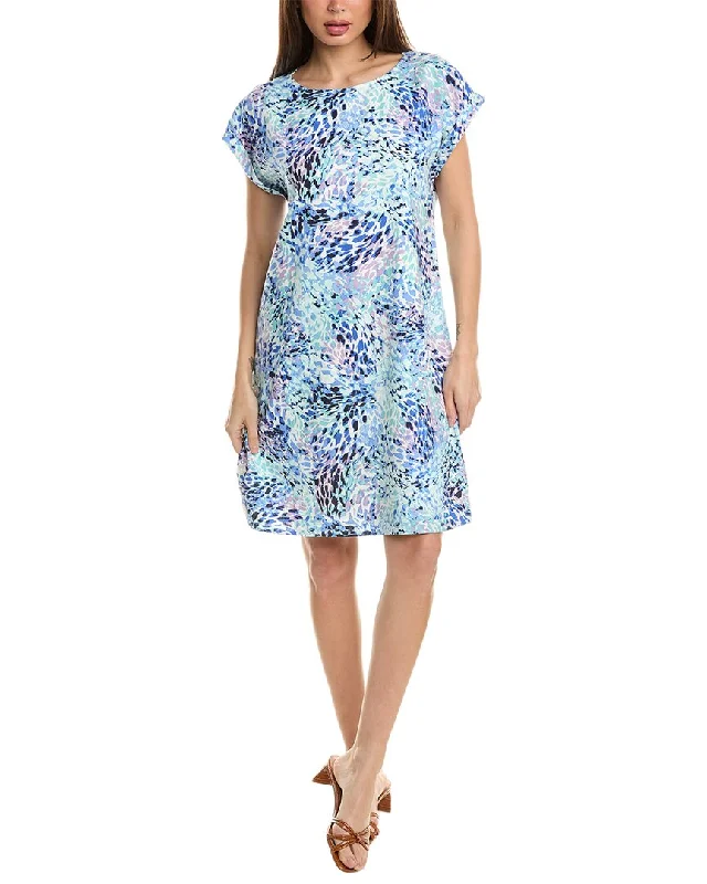 Jones New York Linen-Blend T-Shirt Dress Striped Floral Plaid
