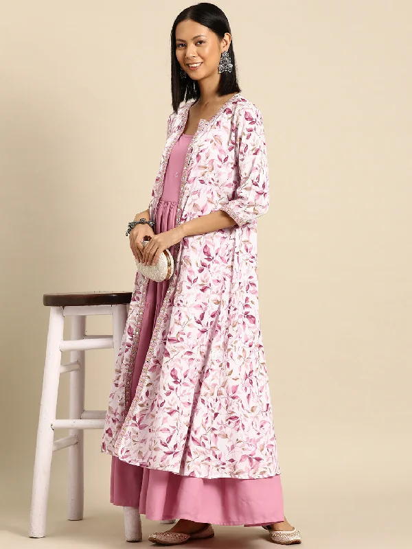 Women's Pink Embroidered Flared Dress With Prinrted Jacket - Nayo Clothing Anorak Shell Jacket Lightweight Jacket Women's Pink Embroidered Flared Dress With Prinrted Jacket - Nayo Clothing Anorak Shell Jacket Lightweight Jacket