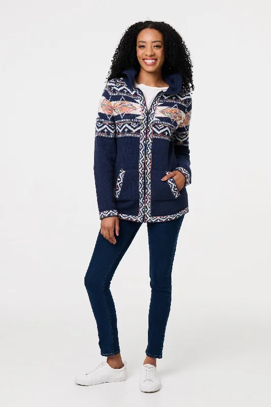 Nordic Print Zip Front Cardigan Plaid Cardigan Polka Dot Checkered