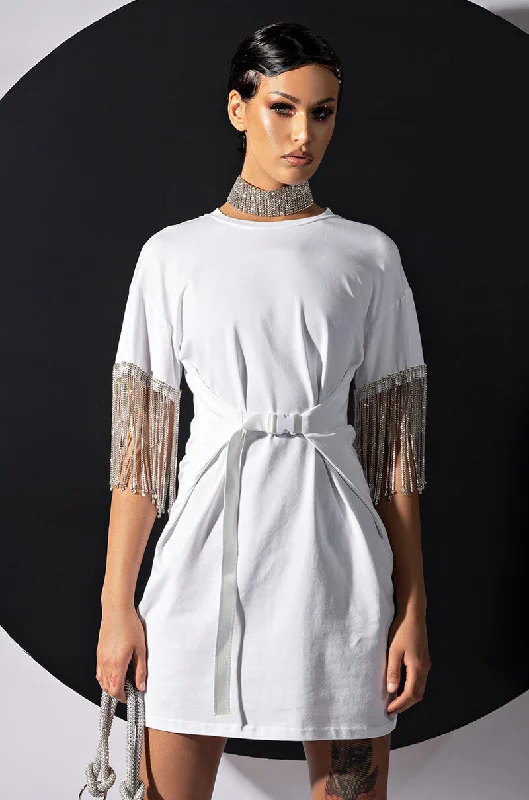 KISS THE RING FRINGE T-SHIRT DRESS Striped Floral Plaid