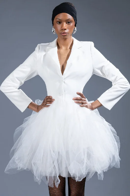 LIKEWISE BLAZER DRESS WITH TULLE SKIRT Women's Simple Blazer