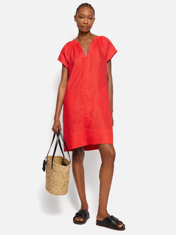 Linen Smocked T-shirt Dress | Coral Anti-Shrink Durable Soft