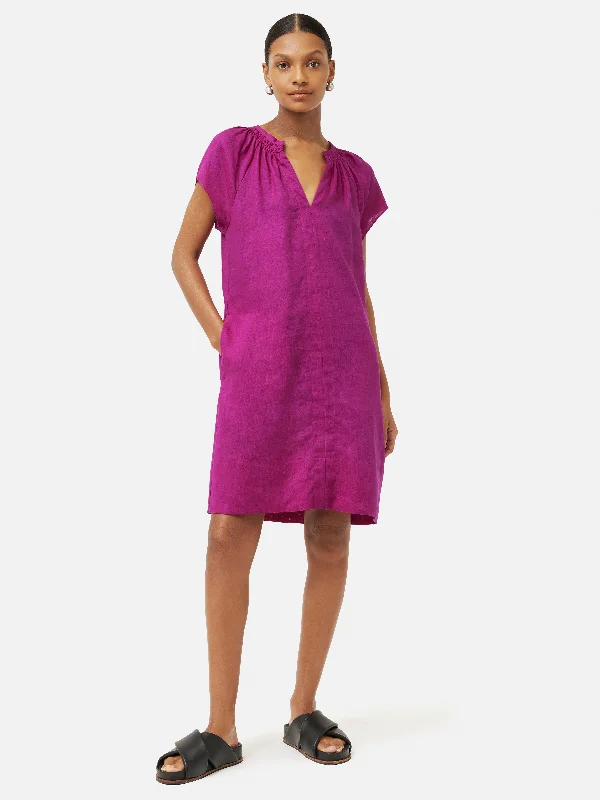 Linen Smocked T-shirt Dress | Pink Iron Safe Non-Iron Wrinkle Free