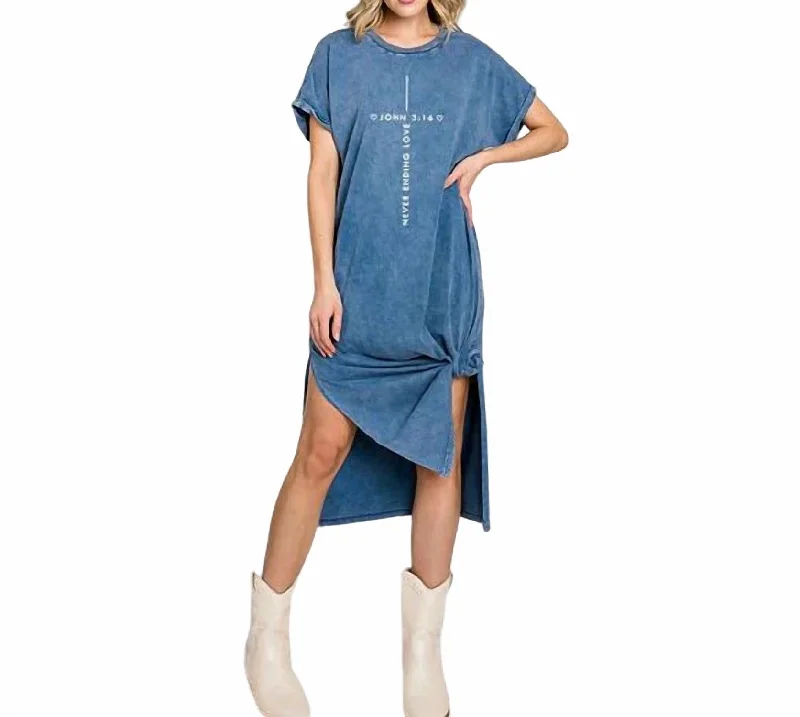 Never Ending Love T-Shirt Dress In Washed Blue Cozy Warm Stylish