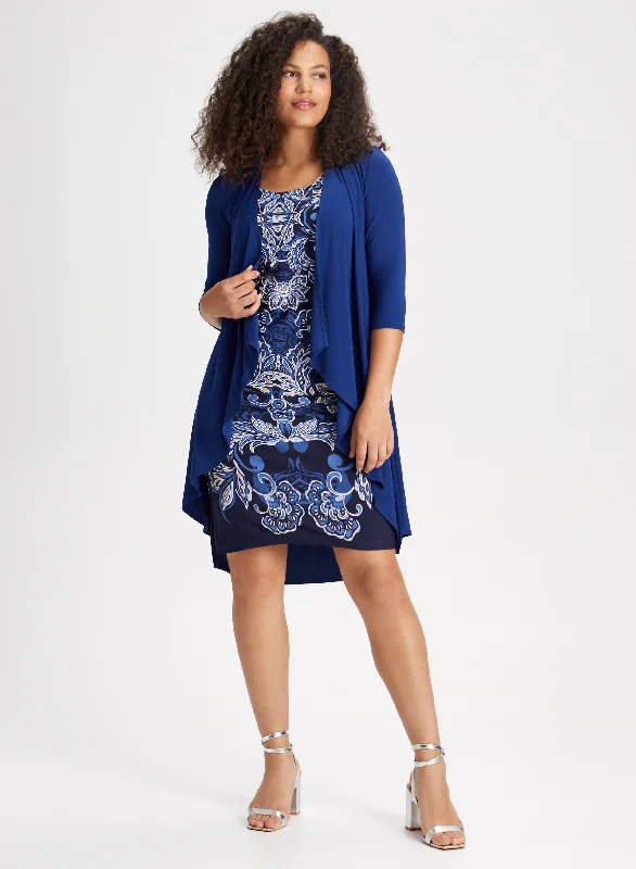 Paisley Print Dress & Cardigan Thin Thick Dense