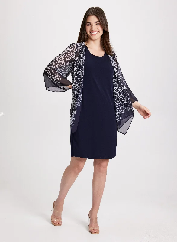 Paisley Print Fooler Cardigan Dress Layered Multi-layer Single Layer