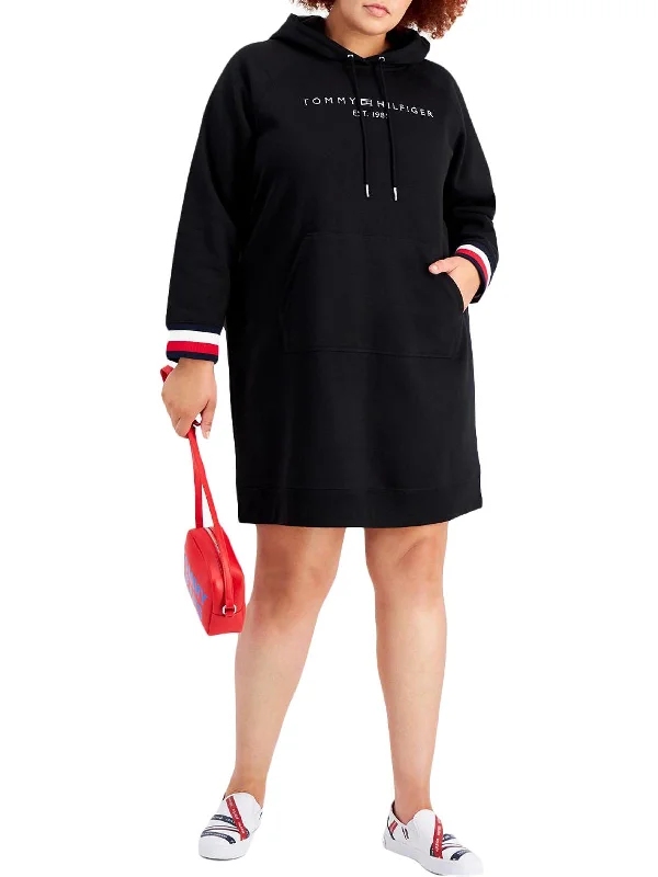 Plus Womens Hoodie Long Sleeves Sweatshirt Dress Hoodie with Hidden Zipper Minimalist Clean