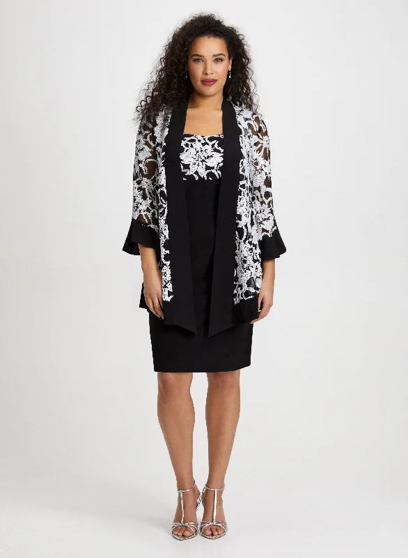 Sequin Detail Dress & Jacket Set Front Pockets Side Pockets Patch Pockets