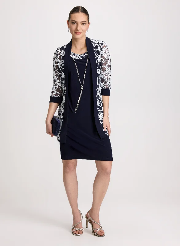 Sheer Floral Jacket & Dress Set Wool Fabric Cashmere Fabric Tweed Fabric