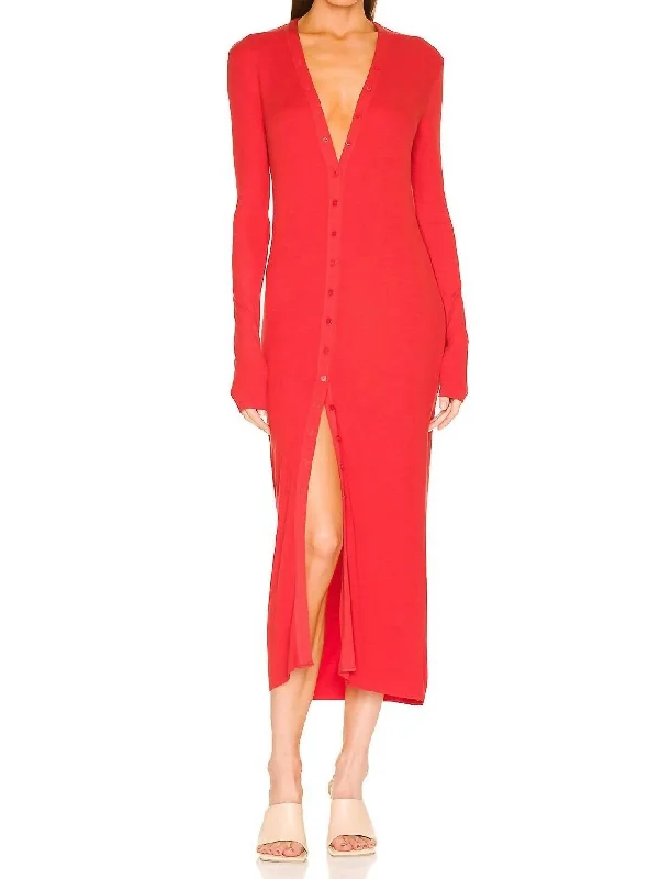 Silk Rib L/s Cardigan Midi In Blood Orange Modern Contemporary chic