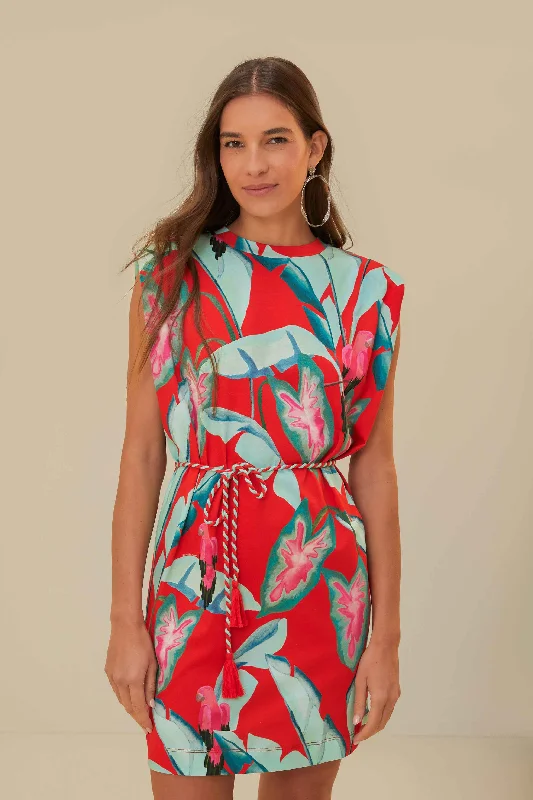 Red Summer Foliage Organic Cotton Mini T-Shirt Dress Oversized T-Shirt Spandex breathable Red Summer Foliage Organic Cotton Mini T-Shirt Dress Oversized T-Shirt Spandex breathable