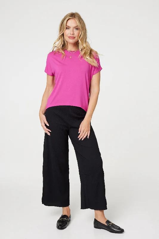 Plain Short Sleeve Boxy T-Shirt Embroidered Appliqued Beaded