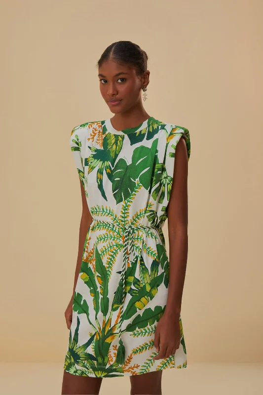 Tropical Forest Off-White T-Shirt Dress Ribbed T-Shirt High Neck Heavyweight