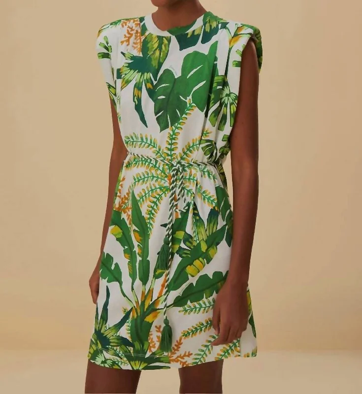 Tropical Forest T-Shirt Dress In Green Terry Blend Velvet Blend Canvas Blend