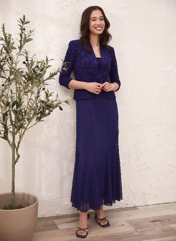 Two-Piece Jacket & Dress Set Zip Front Button Front Snap Front
