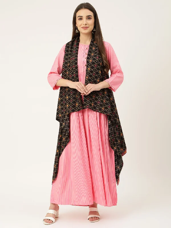 Women's Rayon Maxi Dress With Jacket - Deckedup Tiered Jacket Buttoned Jacket Zippered Jacket
