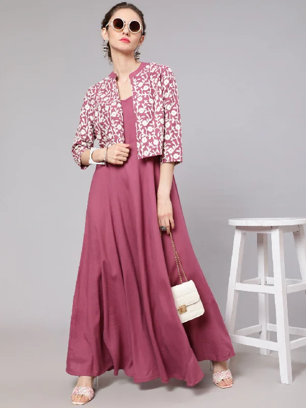 Women's Purple Embroidered Flared Maxi With Jacket - Aks Rayon Jacket Velvet Jacket Corduroy Jacket Women's Purple Embroidered Flared Maxi With Jacket - Aks Rayon Jacket Velvet Jacket Corduroy Jacket