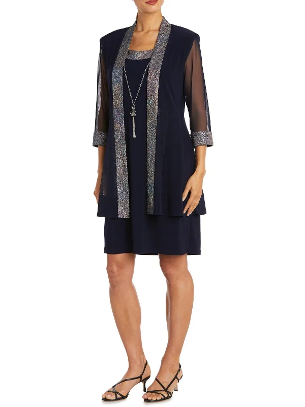 Womens 2PC Jacket Set Shift Dress Chenille Jacket Brocade Jacket Lace Jacket