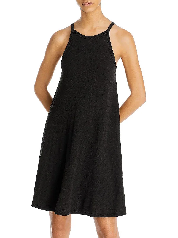 Womens Cotton Slub T-Shirt Dress Thin T-Shirt Open Front Quick Dry
