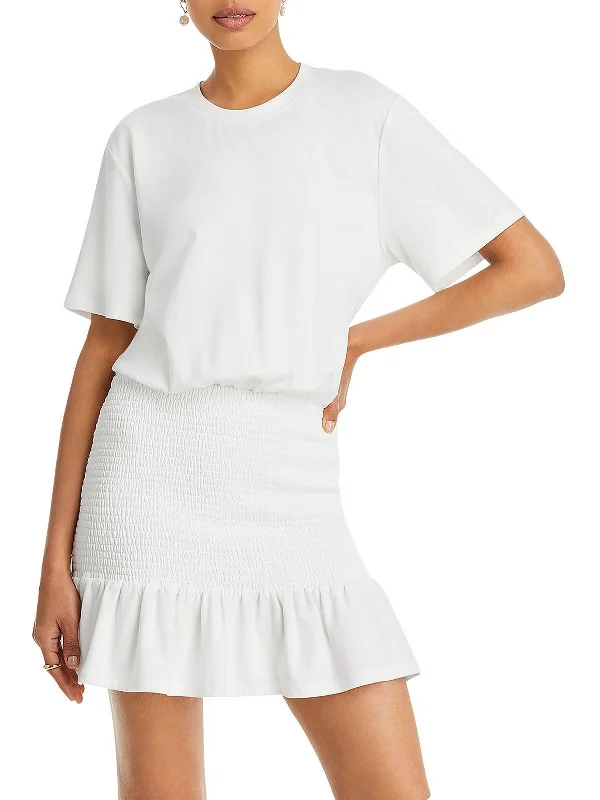 Womens Crewneck Mini T-Shirt Dress Notch Collar Peter Pan Collar Cowl Neck
