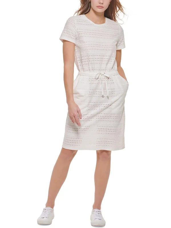 Womens Eyelet Knee-Length T-Shirt Dress Elasticated Padded Insulated