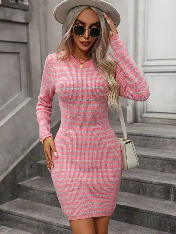 Women’s Knitwear Women’s Intercolor Striped Pullover Mid Length Sweater Spaghetti Sleeve Top