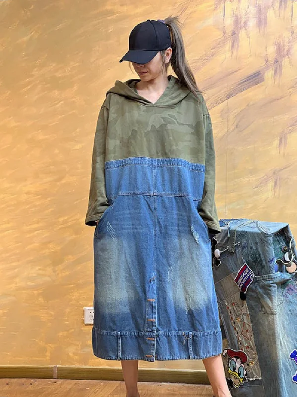 Women's Sweatshirt Loose Side Pockets Hooded Dress Hoodie with Turtle Neck Cozy Winter