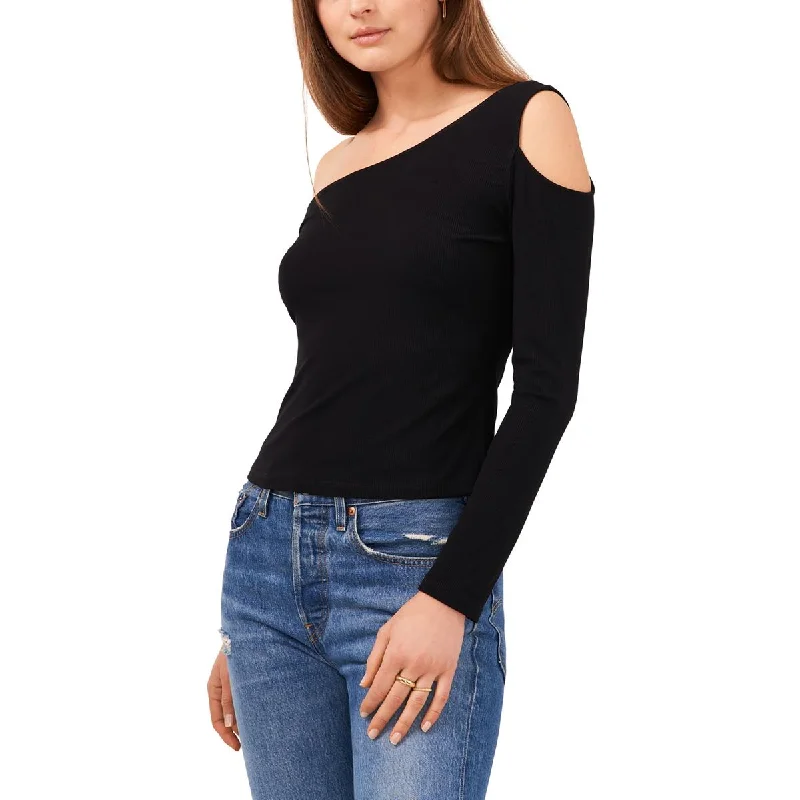 1.State Womens Stretch Ribbed One-Shoulder Pullover Top Kimono Neck Pullover