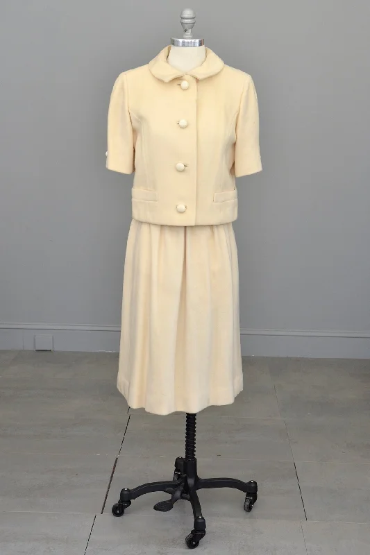 1950s Cream Cashmere Blazer Skirt Suit Slim Fit Blazer