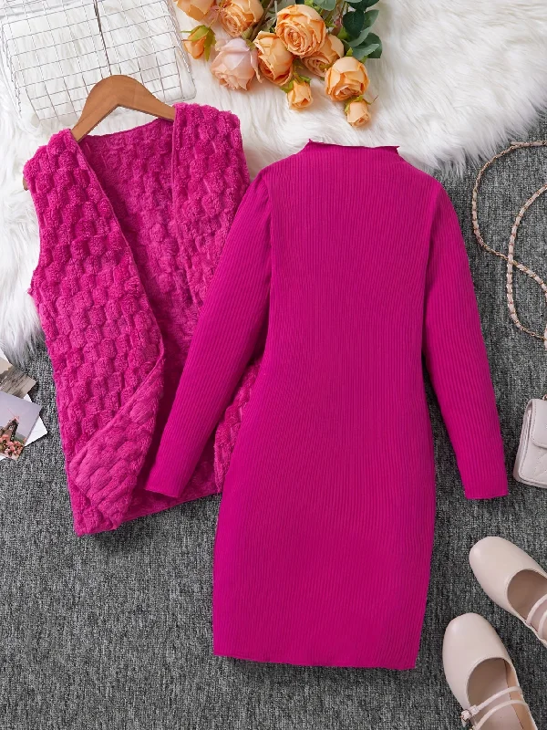2-Piece Stylish Girls' Winter Outfit Set - Fleece Vest Jacket + Long Sleeve Knit Dress - Cozy Fall Clothing, Fashionable Girl's Bundle for Cold Weather Corduroy Jacket Velvet Jacket Brocade Jacket 2-Piece Stylish Girls' Winter Outfit Set - Fleece Vest Jacket + Long Sleeve Knit Dress - Cozy Fall Clothing, Fashionable Girl's Bundle for Cold Weather Corduroy Jacket Velvet Jacket Brocade Jacket